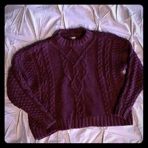 Aerie Maroon Cable Knit Sweater